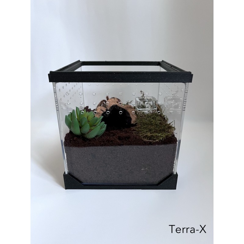 Terrarium Terra-X - 20x20x20 - Akrylowe  - Czarne - Otwierane od góry